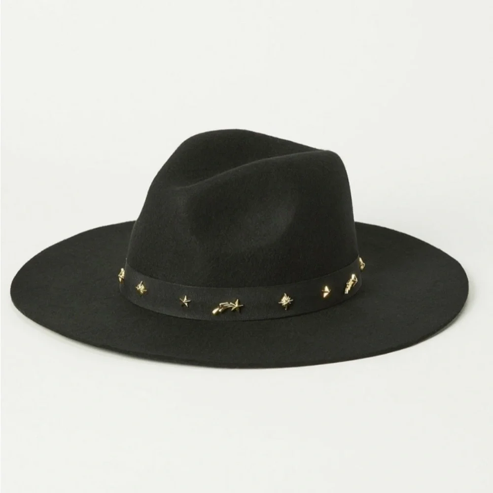 Lucky Brand  Gold Charm Ranger Hat. 100% Wool. Black w/ Black Ribbon. One Size